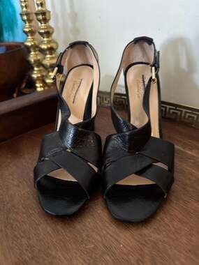 Talbots Black Leather Strappy Block Heel Sandals Size 8B